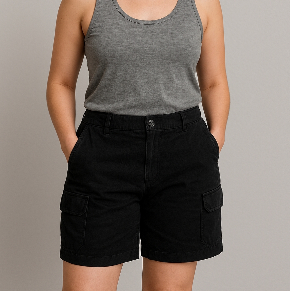 DKNY Black Linen-Cotton Blend Shorts